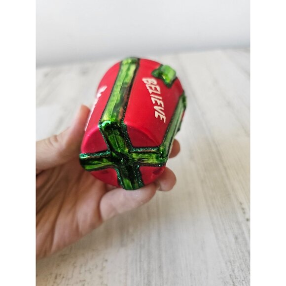 Believe present glass ornament Xmas tree glitter red green - Picture 7 of 7